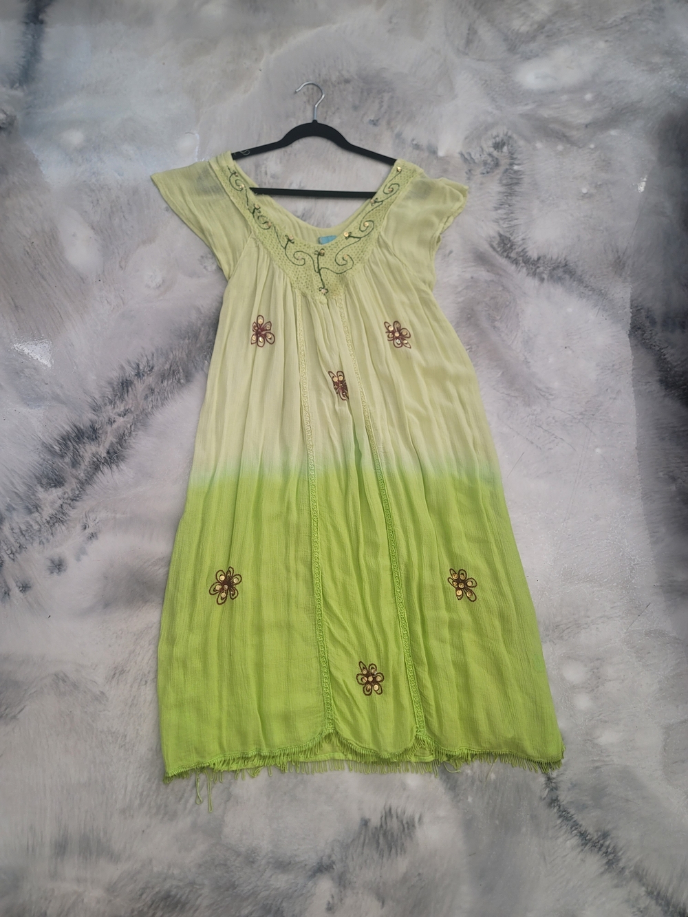 Sunflower Light Green Ombre Embroidered Women's Dress